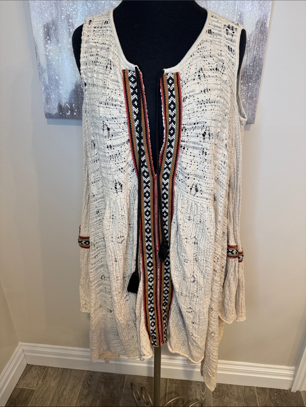 Free People Cold Shoulder Bell Sleeve Knit Cardigan with Embroidery